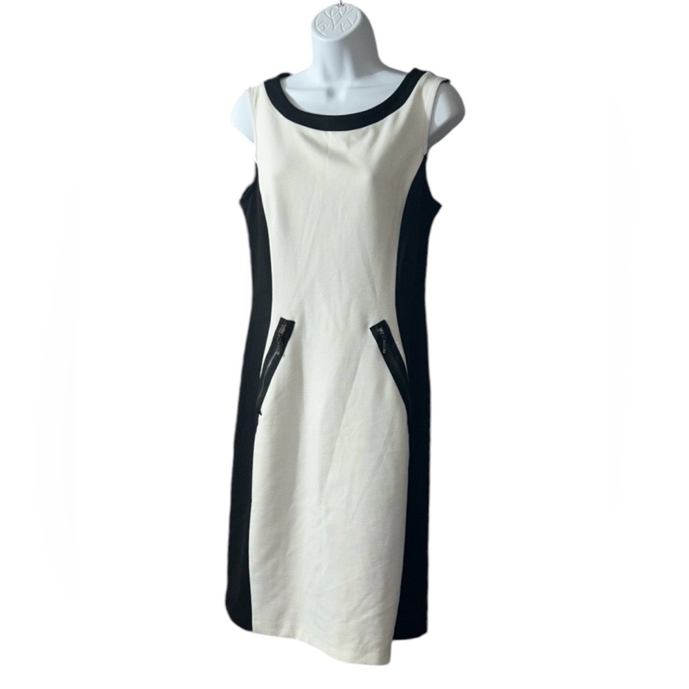 Apt 9 Black & Cream sleeveless sheath dress, Size Medium